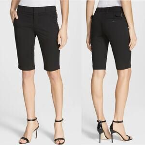 Vince Side Buckle Black Poplin Cotton Mid Rise Long Bermuda Chino Shorts Uniform